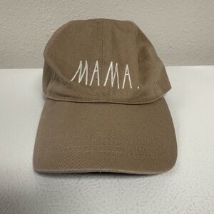 Rae Dunn Mama Hat Tan White Cream Strap Back Cap Adjustable Minimal Women O/S